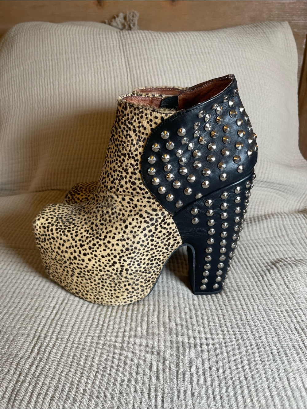 Jeffrey Campbell Studded Leopard Print Platform Ankle Boots -size 7.5